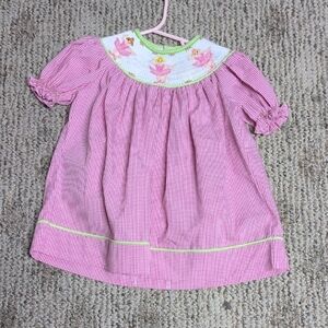 Pink Gingham Baby Dress with Embroidered Details